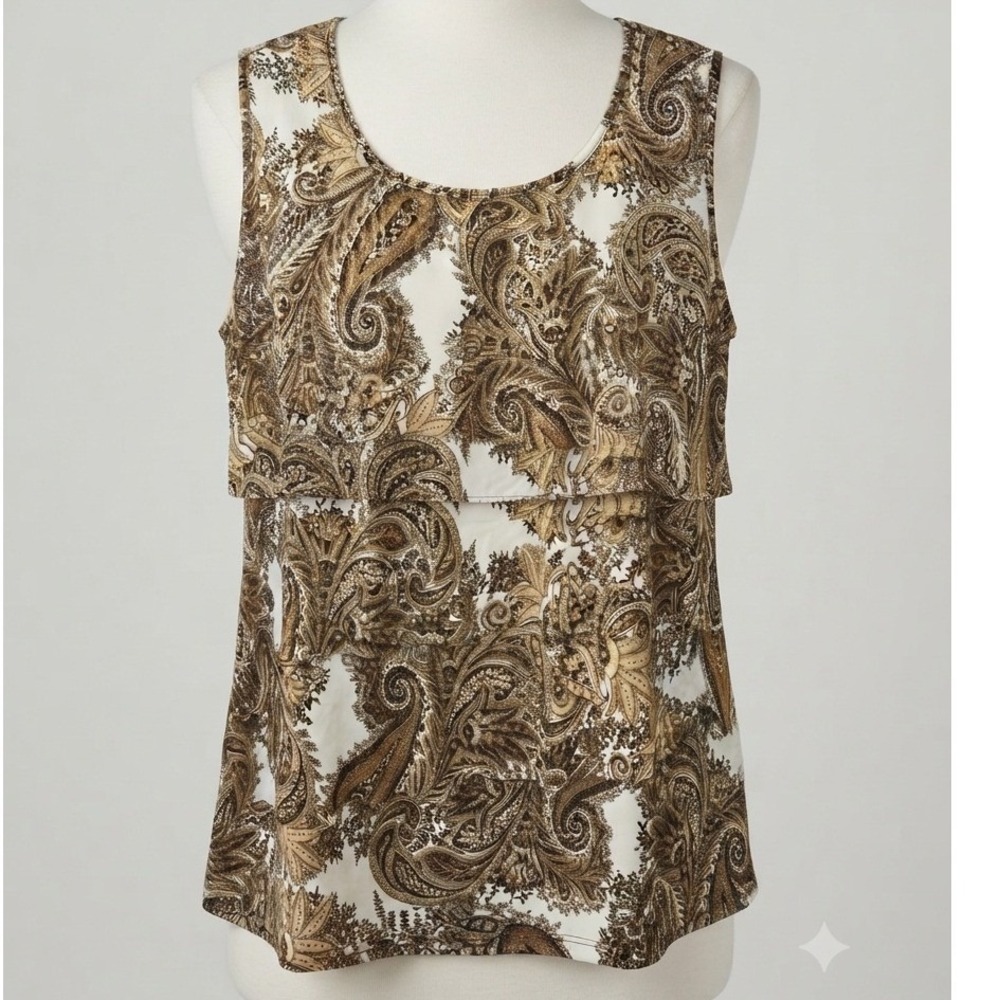 Dressbarn Luxury Mom Wife Petite PL Paisley Tiered Sleeveless Top 
Scoop Neck
